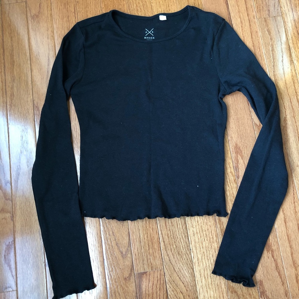 PACSUN BASICS BLACK LONG SLEEVE LETTUCE TOP